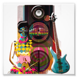 Rock Muziek illustraties met gitaar & Speaker Foto Afdruk