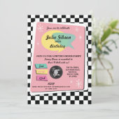 Rock N Roll 1950s Birthday Pink Retro Invite Kaart (Staand voorkant)