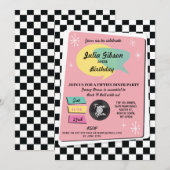 Rock N Roll 1950s Birthday Pink Retro Invite Kaart (Voorkant / Achterkant)