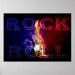 Rock n Roll Fire Flaming Electric Guitar Music Poster