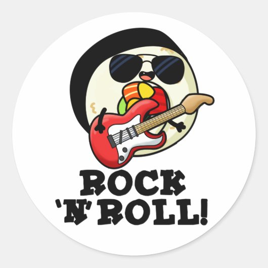 Rock n Roll Funny Sushi Roll Pun Ronde Sticker (Voorkant)