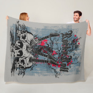 Rock N Roll Gitaar Schedels Fleece Deken