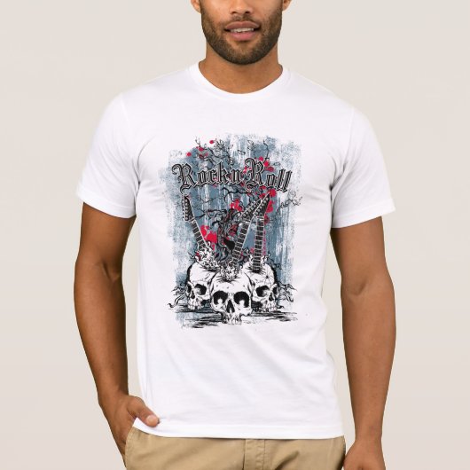 Rock n Roll, Guitar Skulls, Mannen T-Shirt (Voorkant)