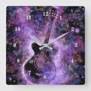 Rock N Roll Guitar Wall Clock - Hot Music Vierkante Klok