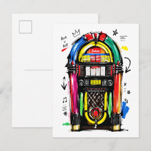 Rock N Roll Jukebox Kleurrijke Retro Kunst Briefkaart
