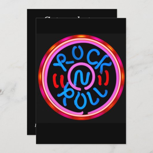 Rock n Roll Music Neon Sign Party Invitation Kaart (Voorkant / Achterkant)