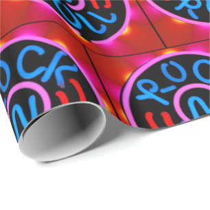 Rock n Roll Muziek Neon Sign Look Cadeauverpakking Cadeaupapier