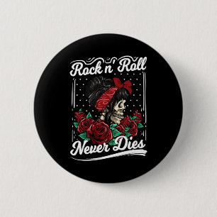 Rock n Roll Nooit Dies Rockabilly Girl Rozen Ronde Button 5,7 Cm