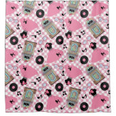 Rock n Roll Pattern Pink Shower Curtain Douchegordijn (Voorkant)