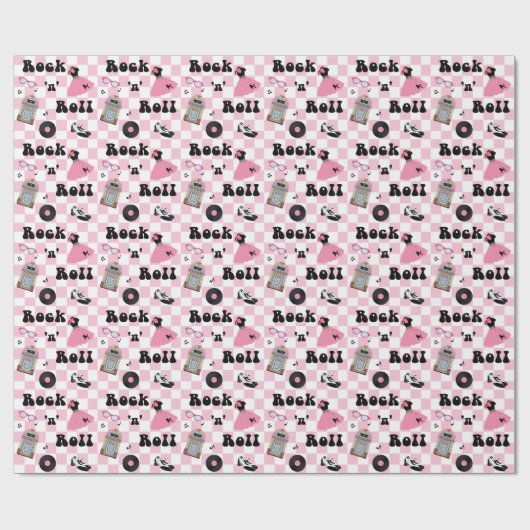 Rock n roll Pink Check Cadeaupapier (Vlak)