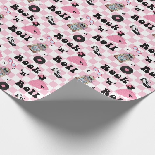 Rock n roll Pink Check Cadeaupapier (Hoek)