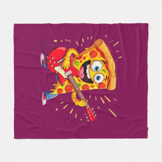 **Rock ’n’ Roll Pizza – Funny Guitar-Playing Slice Fleece Deken (Voorkant (Horizontaal))
