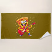 **Rock ’n’ Roll Pizza – Funny Guitar-Playing Slice Strandlaken (Voorkant)