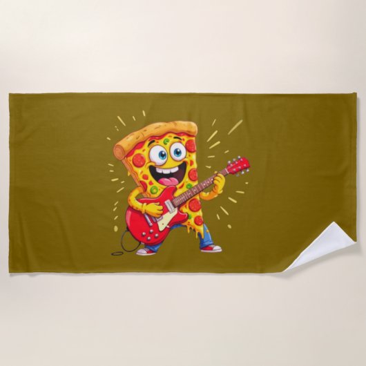 **Rock ’n’ Roll Pizza – Funny Guitar-Playing Slice Strandlaken (Voorkant)