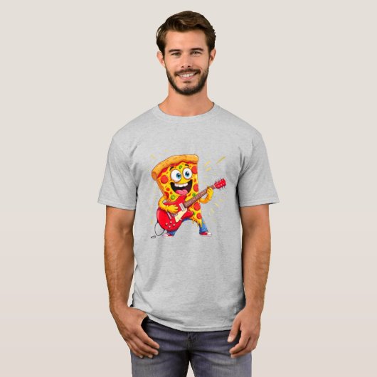 **Rock ’n’ Roll Pizza – Funny Guitar-Playing Slice T-shirt (Voorkant volledig)