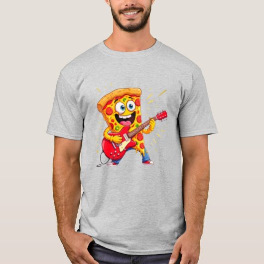 **Rock ’n’ Roll Pizza – Funny Guitar-Playing Slice T-shirt (Voorkant)