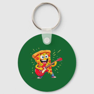 **Rock ’n’ Roll Pizza – Grappige Gitarist Slice** Sleutelhanger
