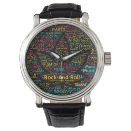 Rock n Roll Pot Leaf Word Art Horloge