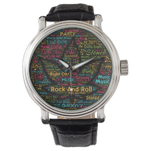 Rock n Roll Pot Leaf Word Art Horloge