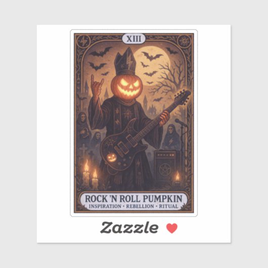 Rock 'n Roll Pumpkin Die-Cut Sticker - Tarot Kaart (Vel)