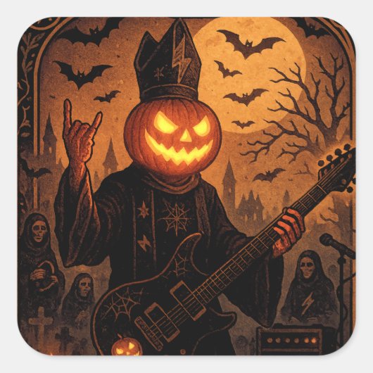 Rock 'n Roll Pumpkin Sticker - Gothic Tarot Kaart (Voorkant)