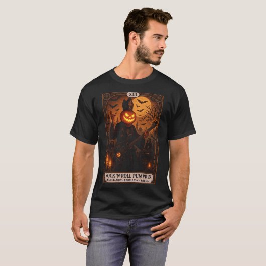 Rock 'N Roll Pumpkin Tarot Kaart Mannen T-shirt (Voorkant volledig)