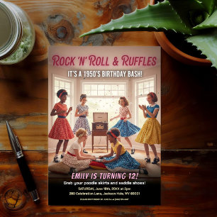 Rock 'n' Roll Ruffles 1950s Verjaardagsfeestje Kaart