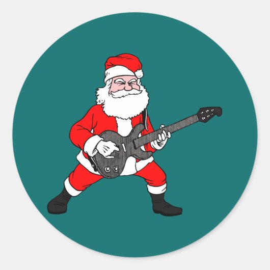 Rock N Roll Santa Claus Ronde Sticker (Voorkant)