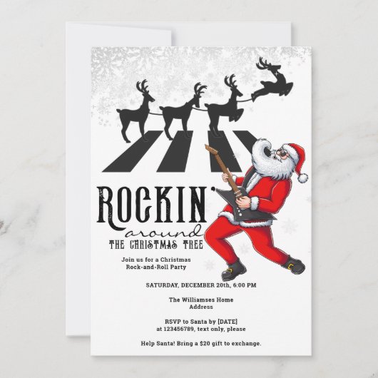 Rock N Roll Santa Reindeer Rockin' Christmas Party Kaart (Voorkant)