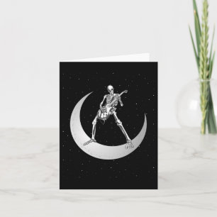 Rock-'n'-roll-skelet speelt gitaar op de maan met  kaart