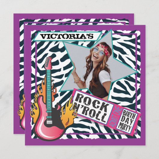 Rock N'Roll Rock Star Invitations de fête d'annive (Devant / Derrière)