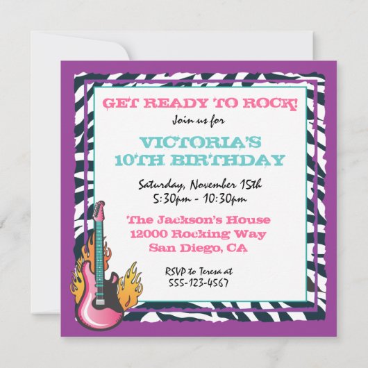 Rock N'Roll Rock Star Invitations de fête d'annive (Dos)