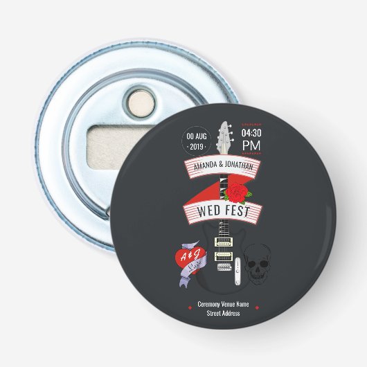 Rock n'Roll Wedding Button Flesopener (Voorkant)