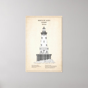 Rock of Ages vuurtoren - Michigan - SBD Canvas Afdruk