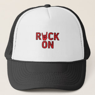 Rock On - Bold Red Typography Muziekontwerp Trucker Pet