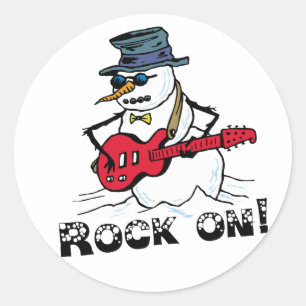 Rock on Guitar spelend Snowman Ronde Sticker