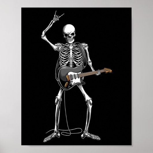 Rock on Halloween Skeleton Gitarist Rock and Roll Poster (Voorkant)