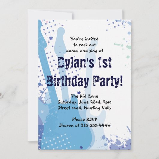 Rock On Musical Happy Birthday Party Invitation (Devant)