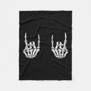 Rock On Rock Star Skelet Hands Rocker Fun Hallow Fleece Deken