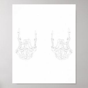 Rock On Rock Star Skelet Hands Rocker Fun Hallow Poster