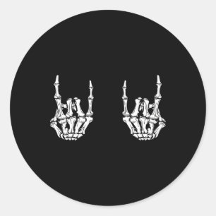 Rock On Rock Star Skeleton Hands Rocker Funny Hall Ronde Sticker