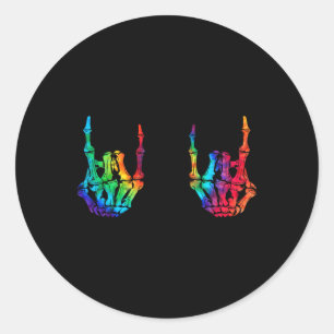 Rock On Rock Star Skeleton Hands Rocker Halloween Ronde Sticker