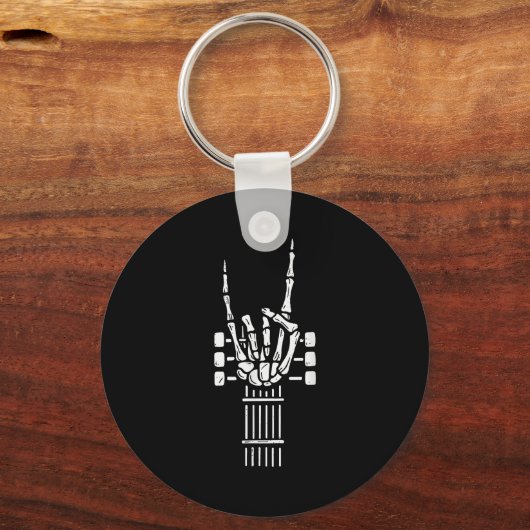 Rock On Skeleton Hand Guitar Guitarist Funny Music Sleutelhanger (Voorkant)