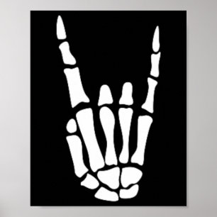 Rock on Skeleton Hand Sign - Minimalistisch Hoowee Poster