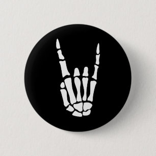 Rock on Skeleton Hand Sign - Minimalistisch Hoowee Ronde Button 5,7 Cm