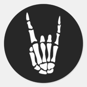 Rock on Skeleton Hand Sign - Minimalistisch Hoowee Ronde Sticker