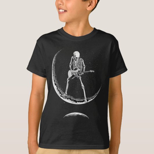 Rock On Skeleton Moon Shirt - Funny Halloween Rock (Voorkant)