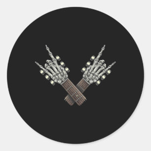 Rock op gitaar nek rock en roll Halloween Skelet Ronde Sticker