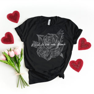 Rock op Roll Zwart Monochromatische Bloemen T-shirt