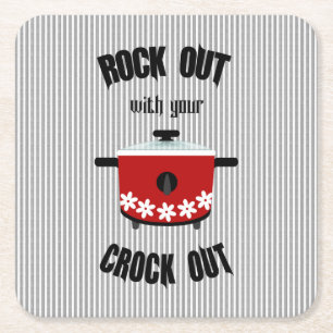 Rock Out met je Crock Out Rood Zwart Streep Vierkante Kartonnen Onderzetter
